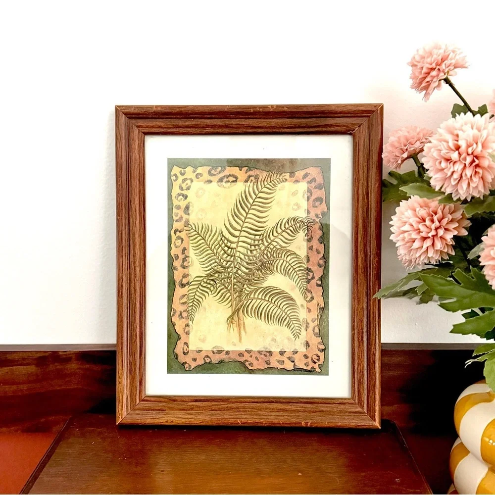 Vintage Palm Tree Leaves Cheetah Leopard Print Safari Jungle Art Wood Framed